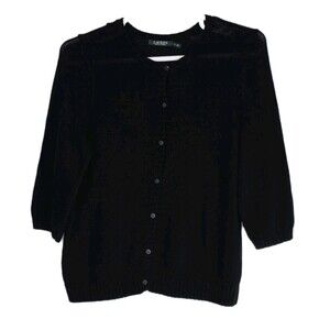Ralph Lauren Women’s 1X Black Cable Knit  Long Sleeve Cardigan Sweater